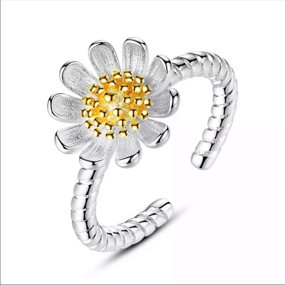 Cute Ring Set Silver Boho Midi Flower Stack Rings - Picture 7 of 8